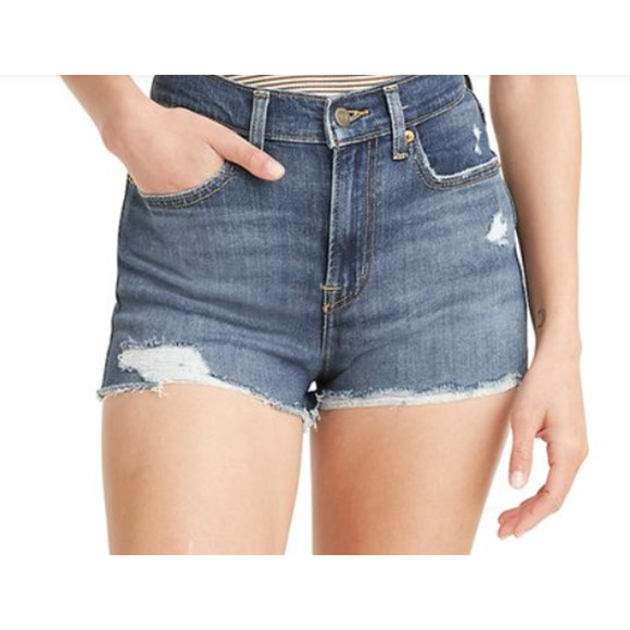 NEW Levi's Size 32 Chelsea Frayed-Hem High Rise SHORTY Denim Shorts - Picture 1 of 10